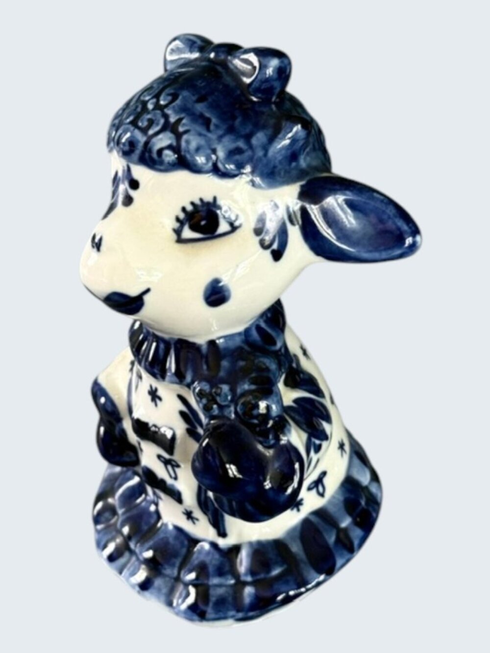 Gzhel Porcelain Lamb Figurine Hand Painted Cobalt Blue White Made in Russia - Picture 4 of 9